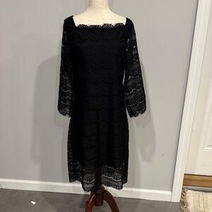 White House Black Market Square Neckline Black Lace Dress Size Medium